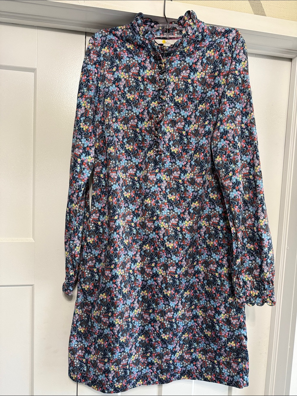 Boden Navy Multi Floral Long-Sleeve Shift Dress